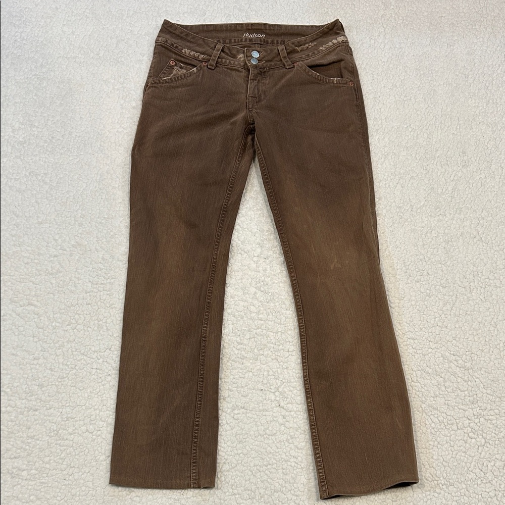 Hudson Brown Low Rise Flap Pocket Jeans size 29 Y2K Straight Leg Distressed